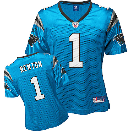 Panthers #1 Cam Newton Blue Women's Alternate Stitched NFL Jersey - Click Image to Close